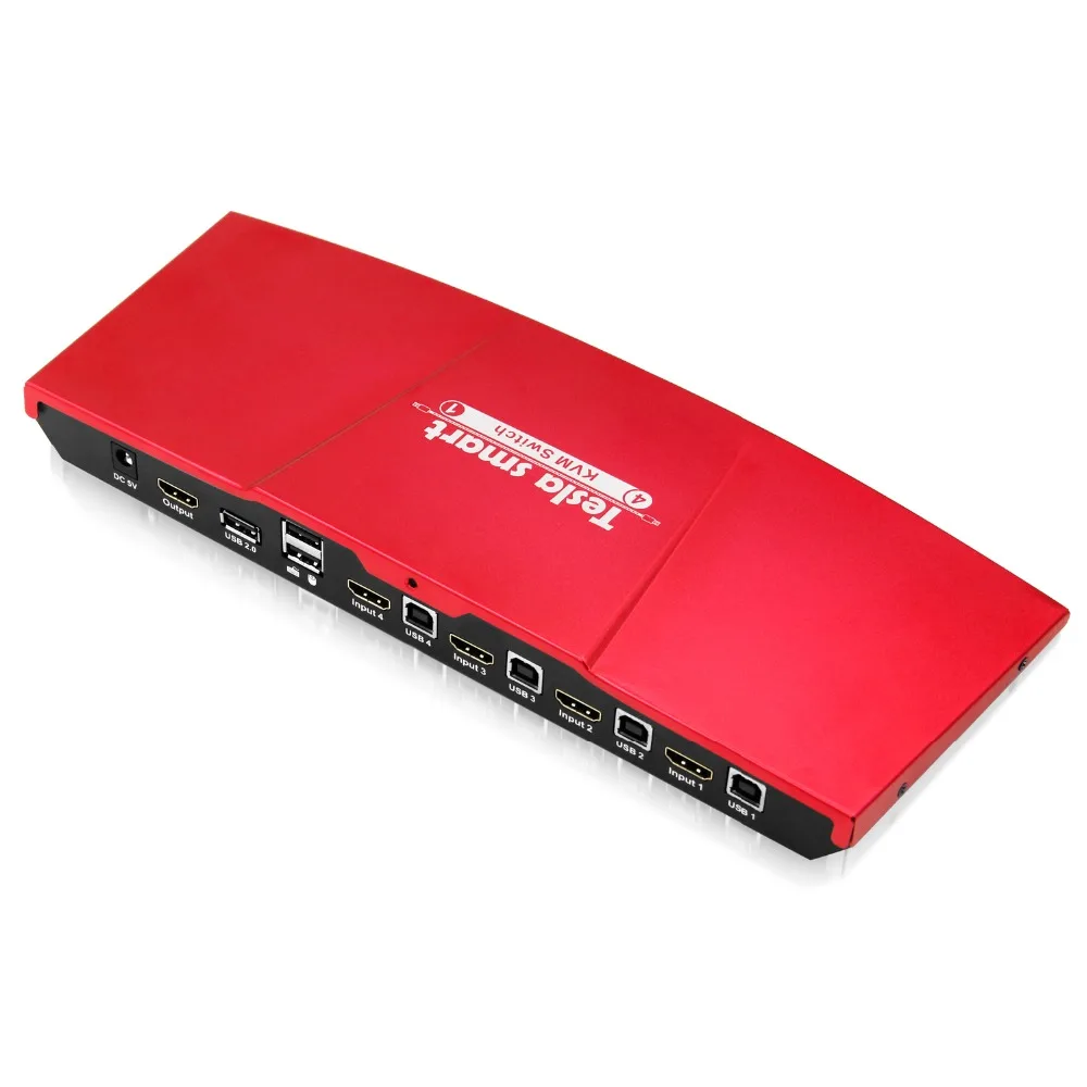 Tesla smart KVM Switch 4 порта USB2.0 KVM HDMI коммутатор Поддержка 3840*2160/4K* 2K IR дополнительный USB 2,0 Unix/Windows/Debian/Ubuntu/Fedora