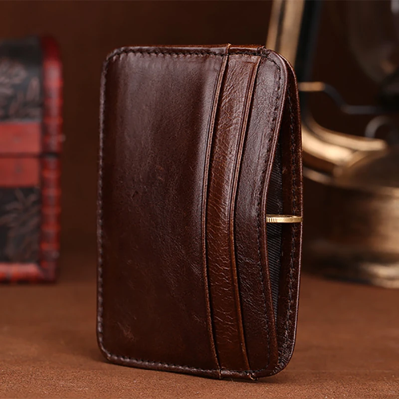 Мужской кошелек из натуральной кожи тонкий мини чехол воловьей с зажимом для