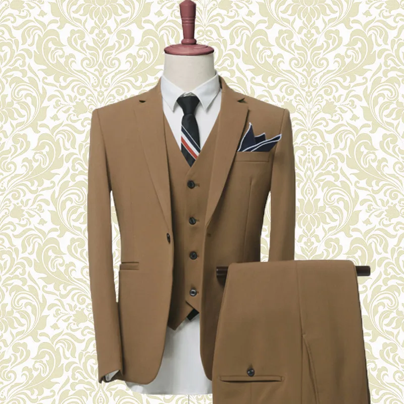 3 Pieces(Jacket+Pant+Vest) Luxury Men Wedding Suit Male Blazers Slim Fit For Costume Business Formal Party Blue Classic | Мужская одежда