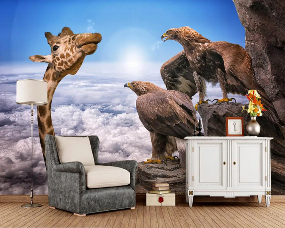 

Papel de pared Giraffes Eagles Funny Animals photo 3d wallpaper,living room sofa TV wall kids'room wall papers home decor murals