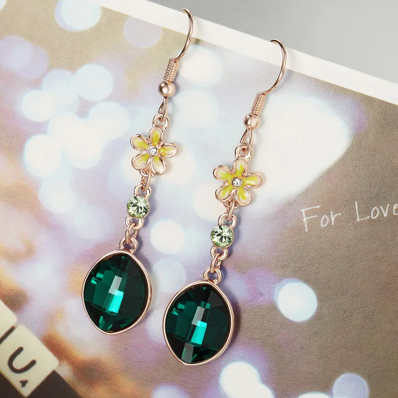 Neoglory Австрия Кристалл и стразы висячие серьги элегантный цветок с овальным