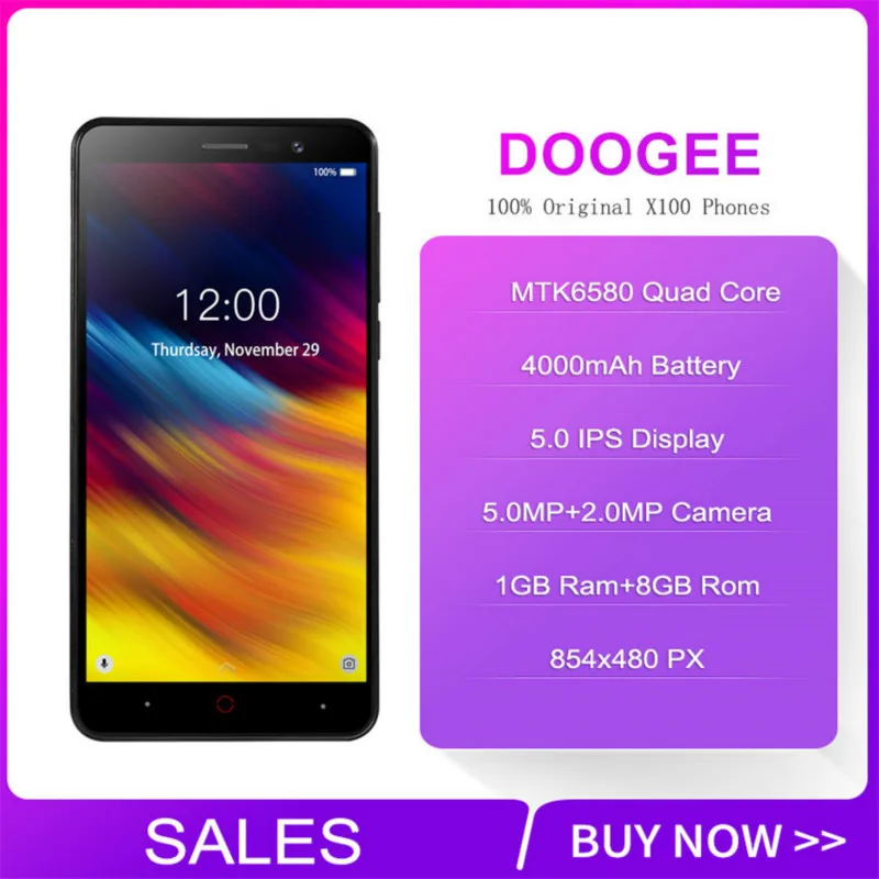 Doogee X100 Мобильный телефон MTK6580 четырехъядерный Android 8 1 ГБ ОЗУ Гб ПЗУ 3g WCDMA 5.0MP Dual SIM