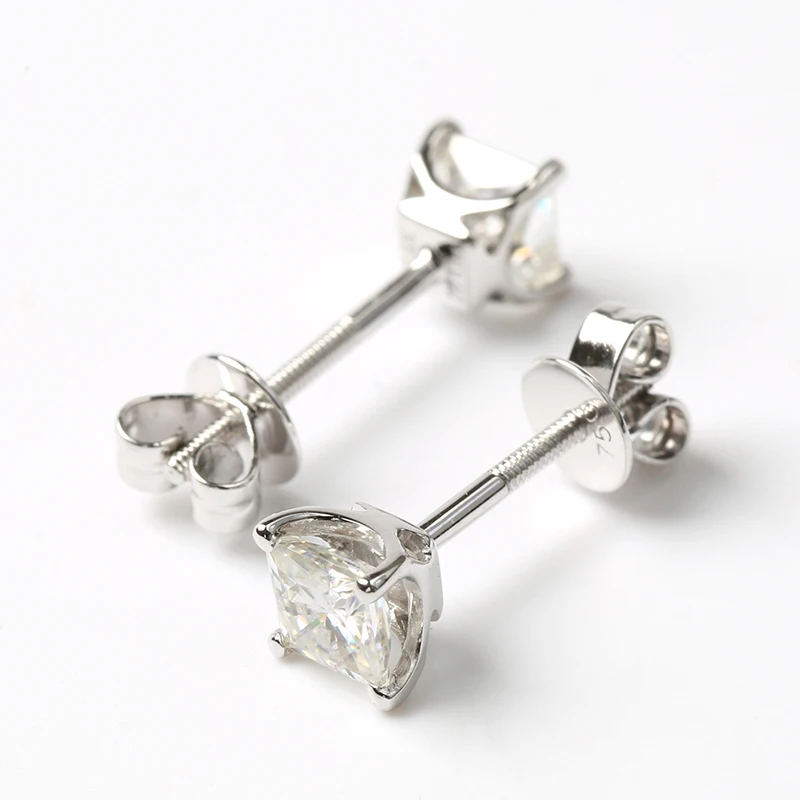 DovEggs 4.5mm Princess Cut Moissanite Solid 14K 585 White Gold Stud Earrings for Women Party Screw Back | Украшения и аксессуары