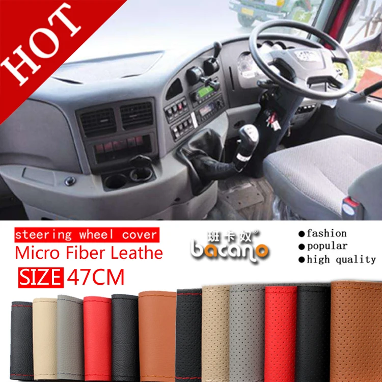 Cover For Rv Truck Micro Fiber Leather Car Steering Wheel Braid Durable 47cm Custom Size