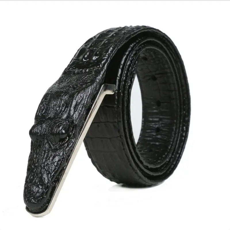 Black SupSindy, мужской ремень, роскошный, коровья кожа, крокодиловый сплав, пряжка, ремни для мужчин, высокое качество, бизнес стиль, повседневный мужской ремень, Ceinture Homme - Цвет: Black