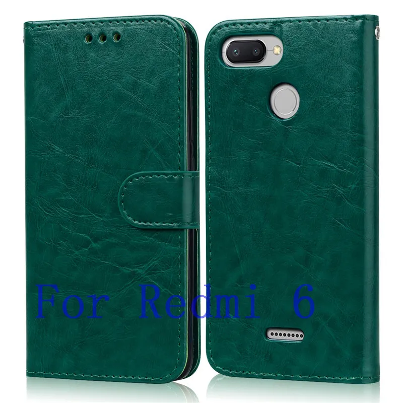 Dark Green For 6 Чехол для Xiaomi Redmi 6A, чехол для Redmi 6, мягкий силиконовый кожаный бумажник, флип-чехол для Xiaomi Redmi 6A 6 A, чехол для телефона держатель для карт, Fundas - Цвет: Dark Green For 6