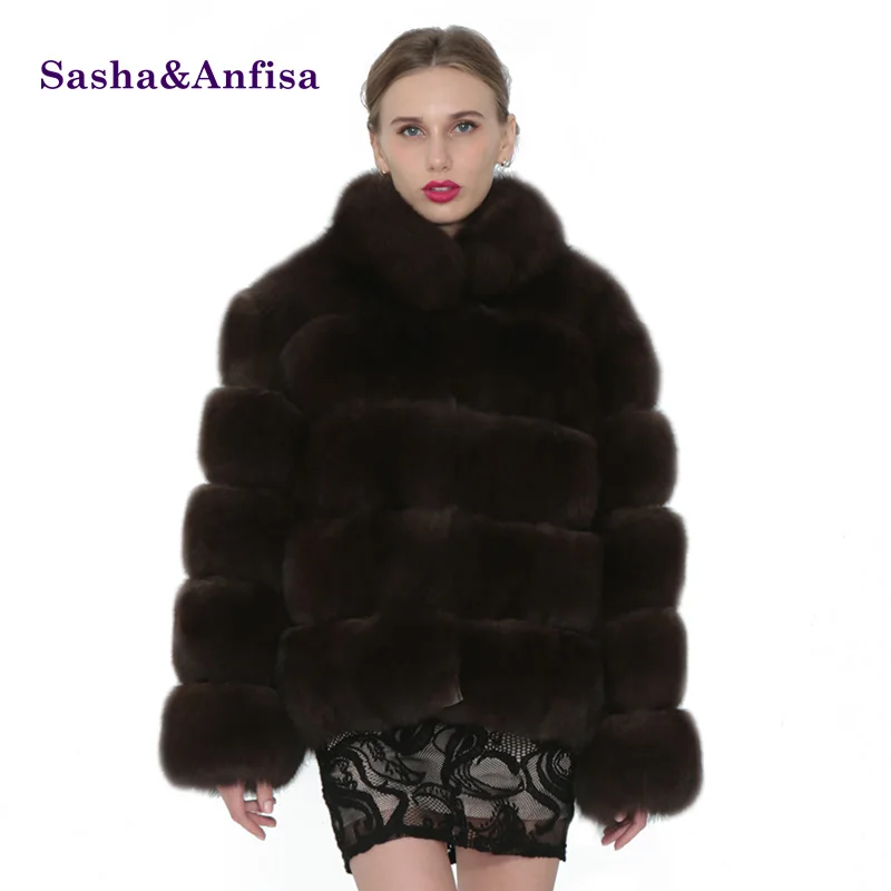 Sasha & Анфиса натуральный Лисий Мех Для женщин пальто жилет теплая зимняя мода