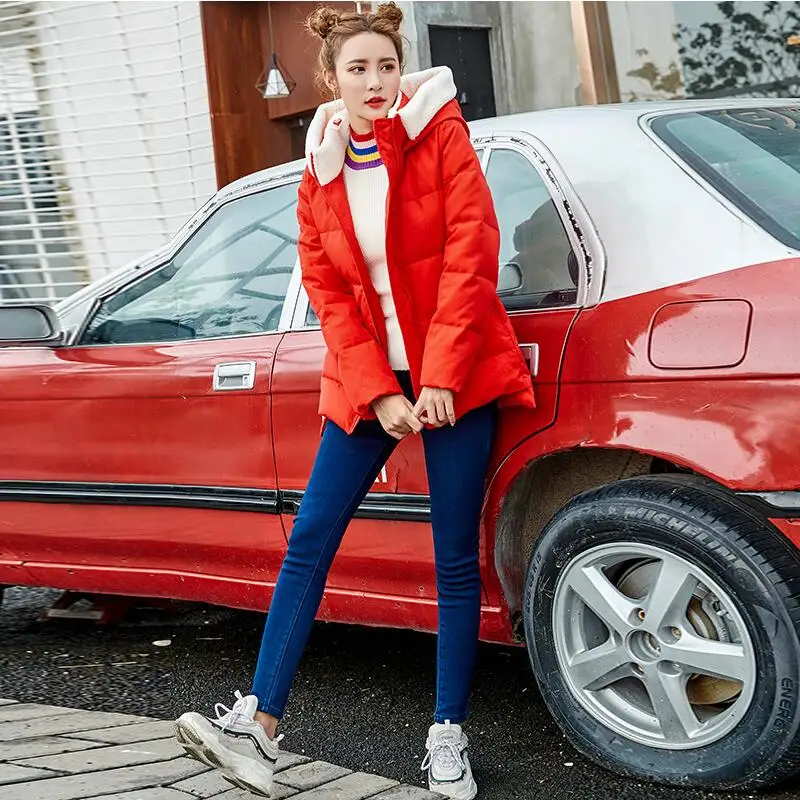 2018 Новое поступление женские Теплые Красные пуховые пальто зимние тонкие