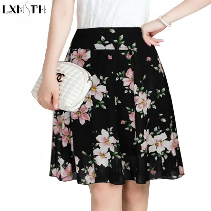 LXMSTH шифоновая юбка женская летняя новая с цветочным принтом мама Плюс Размер