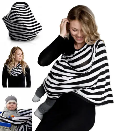 2017 Nursing Breastfeeding Cover Scarf Baby Car Seat Canopy Infinity Stretchy Shawl Stripe Print Pregnant Coat One Size | Женская одежда