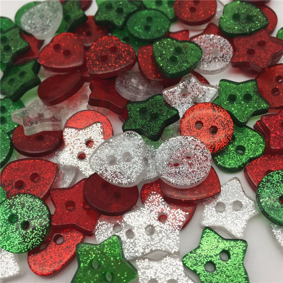 200pcs Sparkle Glitter Heart Star Round Mixed 2 Holes Sewing Buttons Shiny Clothing Accessories Scrapbooking Button 13 Colors |