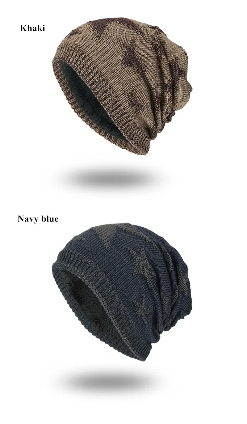 Новая теплая шапочка в форме звезды, вязанные Skullies бини, зимние шапки для мужчин и женщин, шапки Gorras Bonnet, толстая шапка плюс бархатная тюрбан