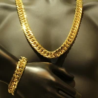 thick golden men chains jewelry sets yellow gold filled chunky tight curb link chain necklace bracelets man jewelry