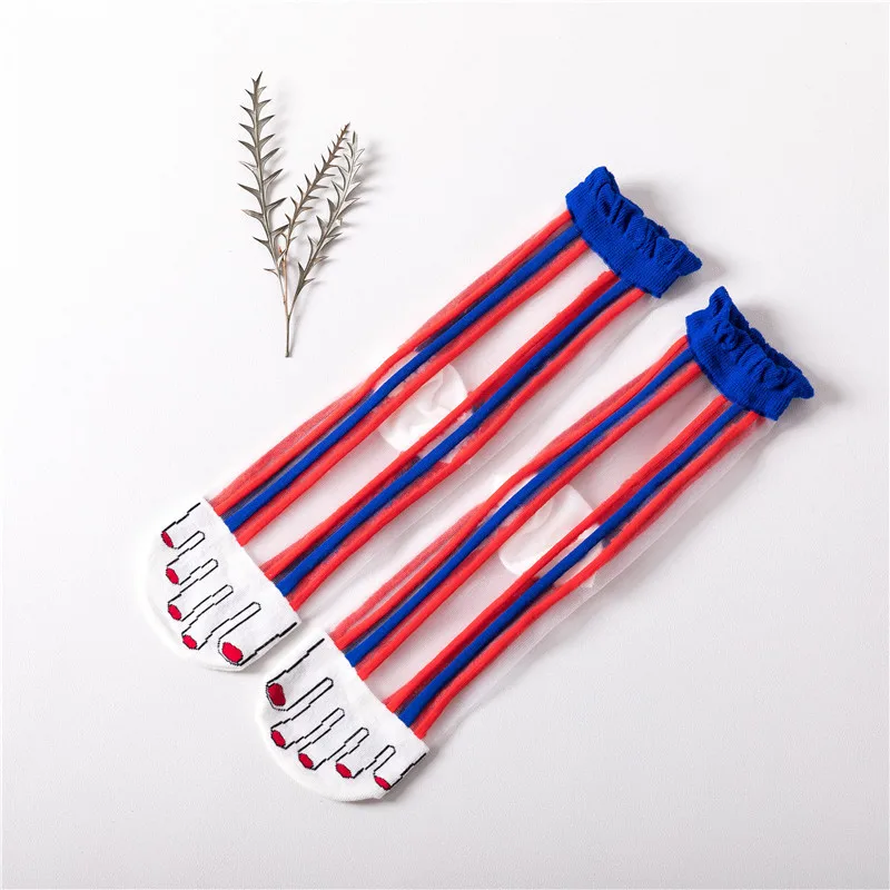 red SP&CITY New Arrival Women Funny Finger Patterned Transparent Socks Colored Striped Street Hip Hop Female Hipster Art Sox - Цвет: red