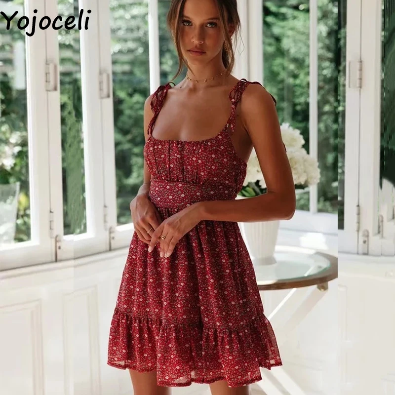 Сексуальное короткое платье Yojoceli с принтом и оборками женское летнее элегантное