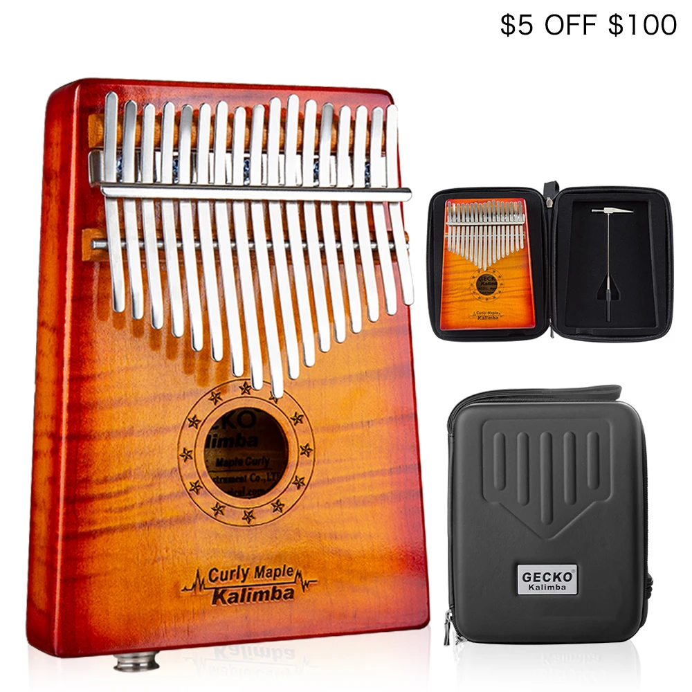 GECKO Kalimba 17 ключ кудрявый клен большого пальца фортепиано встроенный EVA