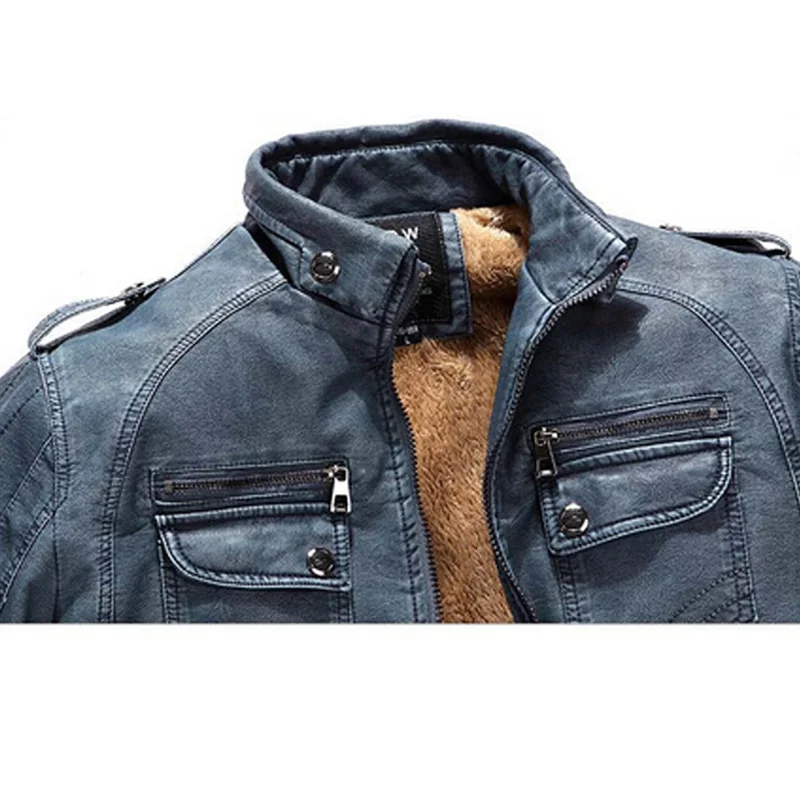 Новая мужская кожаная куртка с меховым воротником-стойкой мотоциклетная из