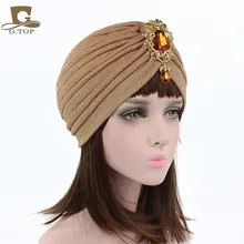 New luxury women thick cotton Turban with silver diamante pendant muslim hijab head wrap (1)