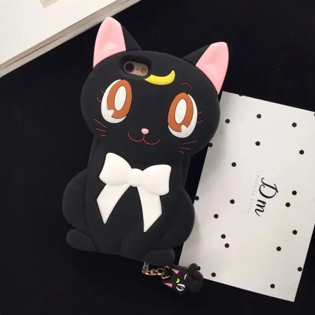 2016 Newest Cartoon Japan Sailor Moon cute Bow Knot Solid luna cat Silicon Capa Para case For iphone 6 6s plus free drop |
