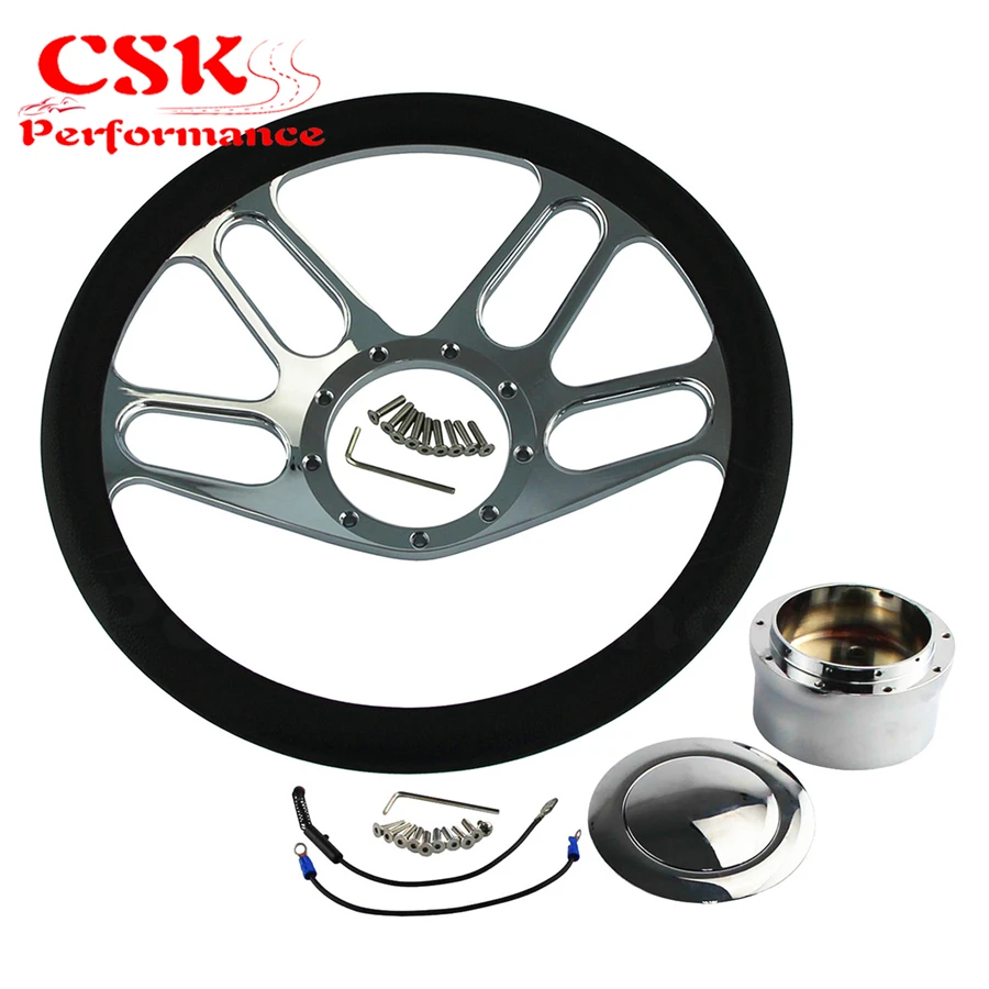 14&quot 9-Bolt 4 Slot Style Half Wrap Steering Wheel + Adapter w/Horn For G M CHEVY |