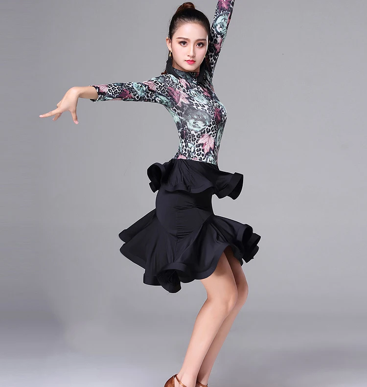 

CACARE Latin Dance Dress for Women Latin Dress Fringe Salsa Latin Dance Competition Dresses 3 Choices D0246 Ruffle Waist