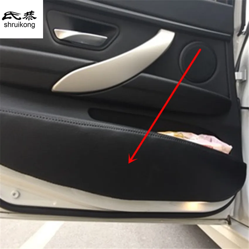 

Free shipping 4pcs/lot PU leather car stickers car accessories door protection kick cover for 2013-2017 BMW 3 series F30