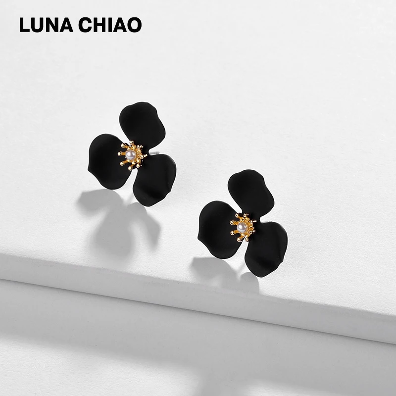 Женские матовые серьги-гвоздики LUNA CHIAO с цветными лепестками цветов 5 резиновым