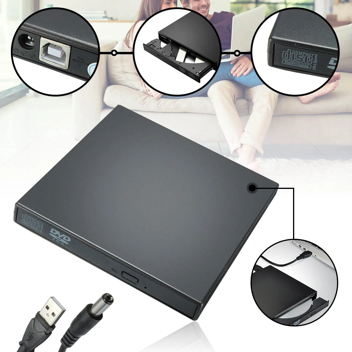 USB2.0 Внешний DVD rom Плеер ридер CD RW комбо горелки привод для портативных ПК оптический привод комбо DVD/CD горелки CD/DVD-rom CD-RW