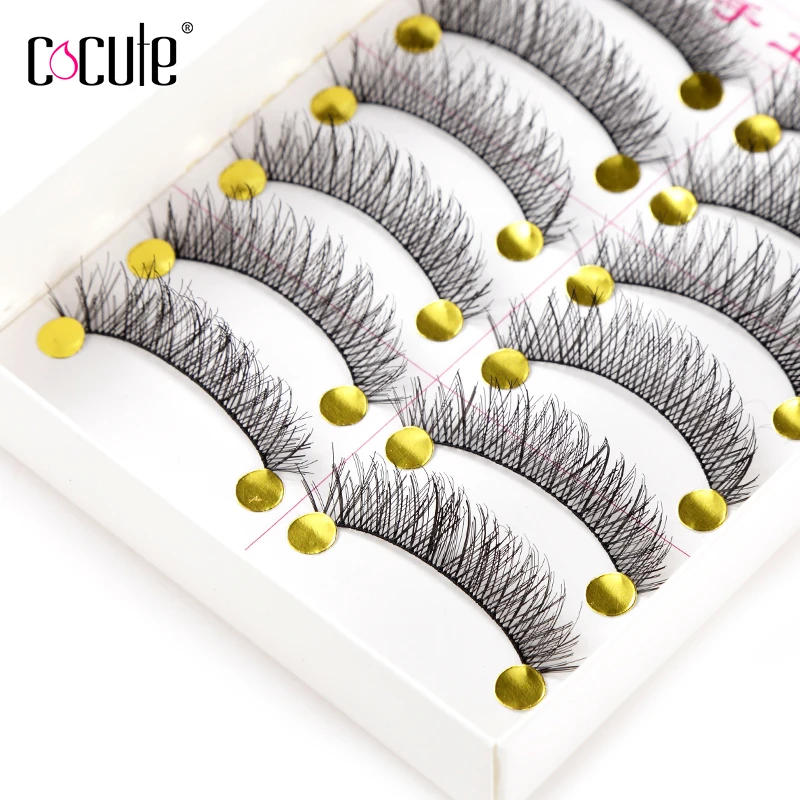 10 пар хлопковых удлиненных длинных толстых накладных ресниц Черные Накладные