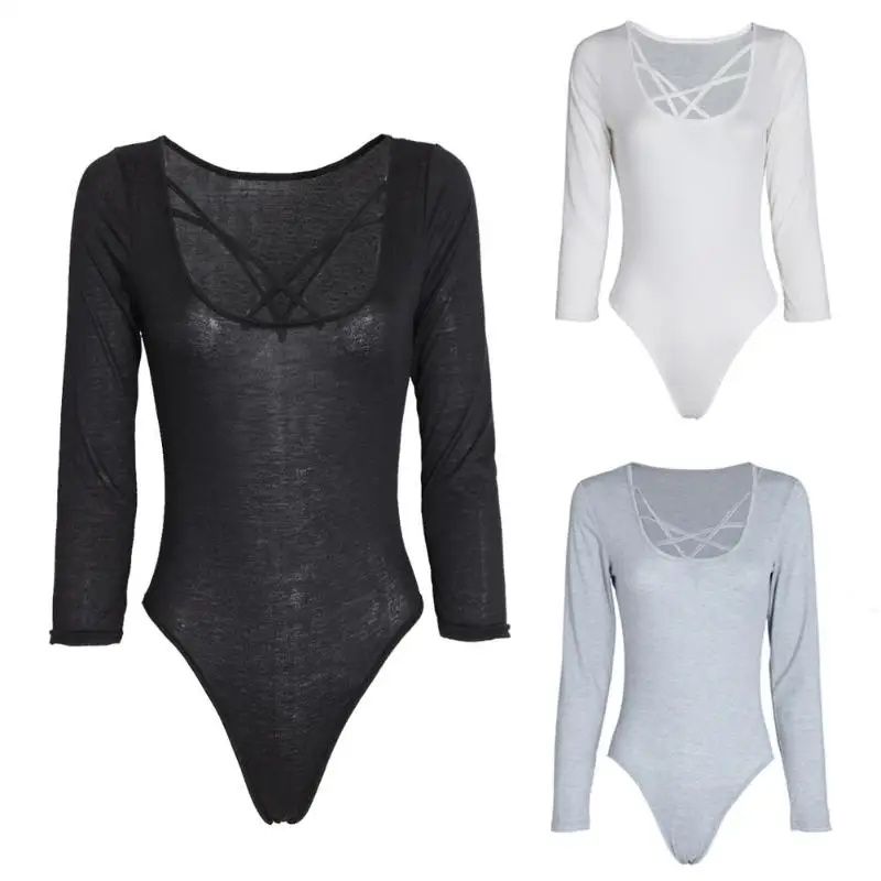 

Sexy Women Long Sleeve Bodycon Top Jumpsuits Bodysuit Blouse Jumpsuits Women Deep V sheer Bodysuits Dropshipping