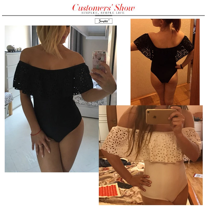 2017 черный белый 1 шт. купальник для женщин гофрированный с открытыми плечами