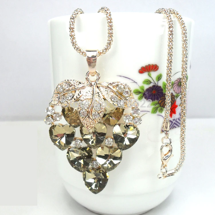 Модное Длинное Ожерелье из золотого сплава со стразами и виноградом для женщин