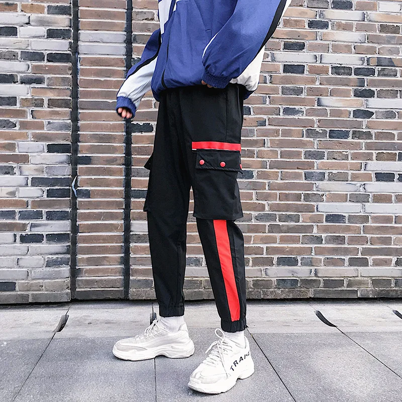 Хип-хоп карманы для мужчин карго шаровары Лоскутные мужские s повседневные