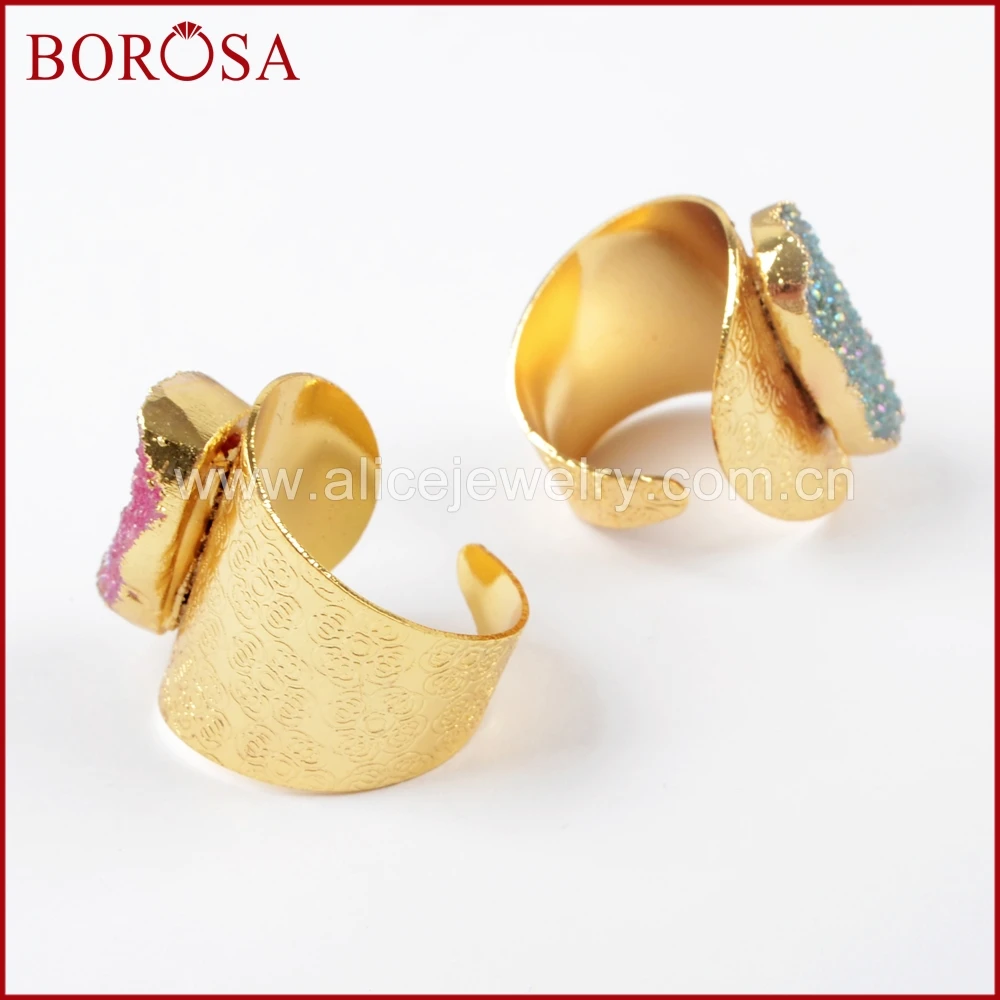BOROSA 5/10 шт. золото Цвет Радуга Титан AB Druzy Регулируемые кольца модные Разноцветные
