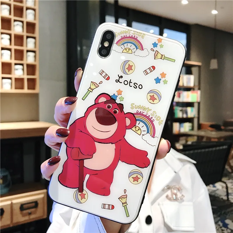 Мультфильм для iPhone6s 7 8 закаленное стекло чехол iPhone X Xs XR Max маленький белый край