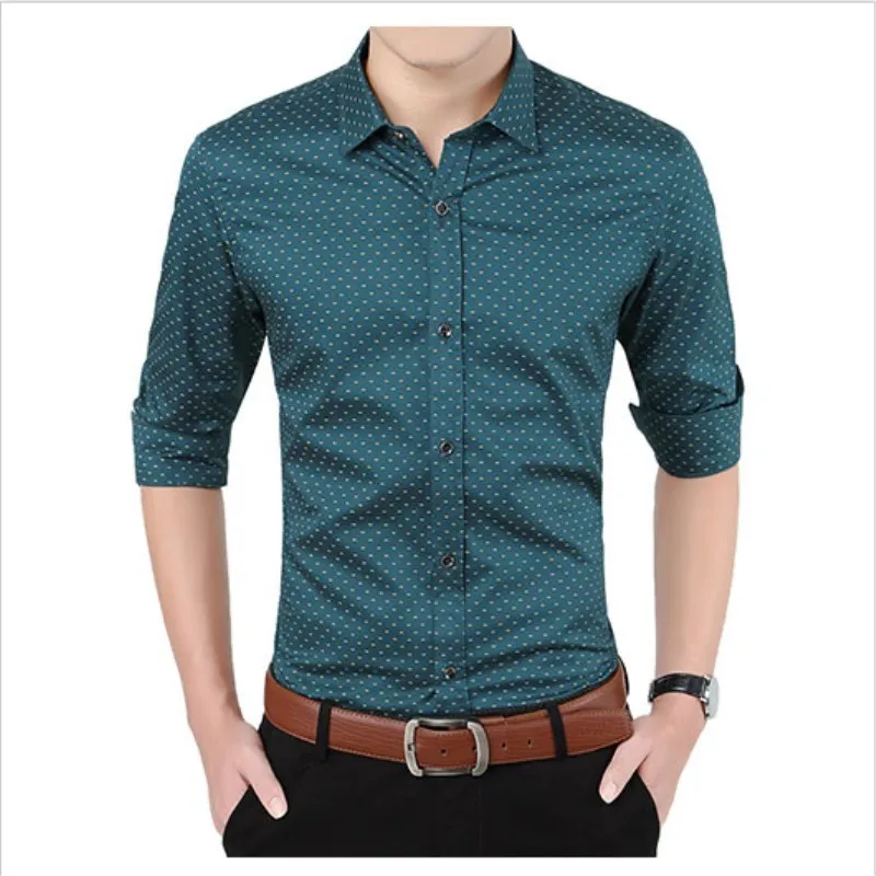 Slim Fit мужской социальной платье в деловом стиле рубашки Формальные горошек Для
