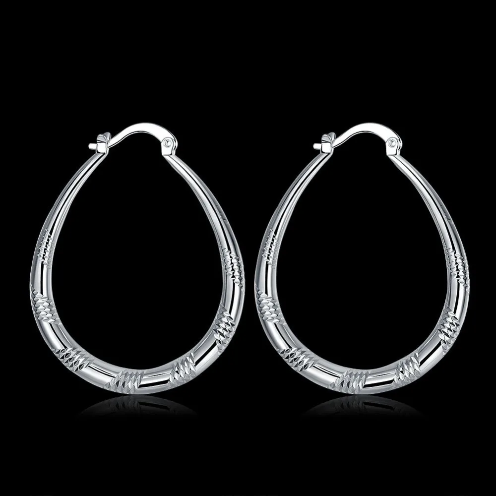 Серьги кольца MOONROCY серебряного цвета Простые овальные винтажные модные