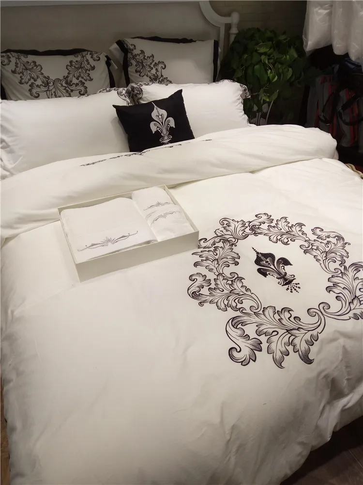 Белый вышитый Комплект постельного белья роскошный однотонный пододеяльник