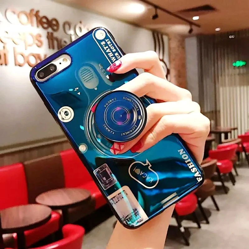 Case For Huawei Y9 2019 case Camera pattern soft TPU Silicone Cute Cover Hidden Stand Holder Phone Shell |