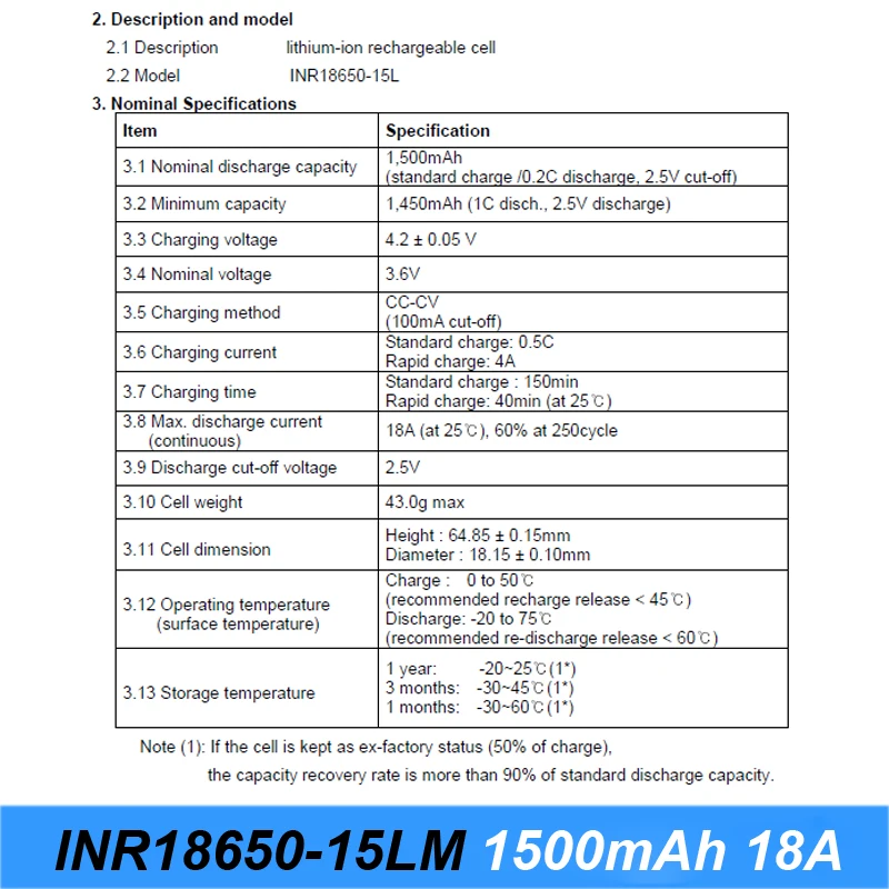 Батарея INR18650-15LM 18650 1500 мАч 18A батарея для отвёртки инструмент Пылесосы автомобиля