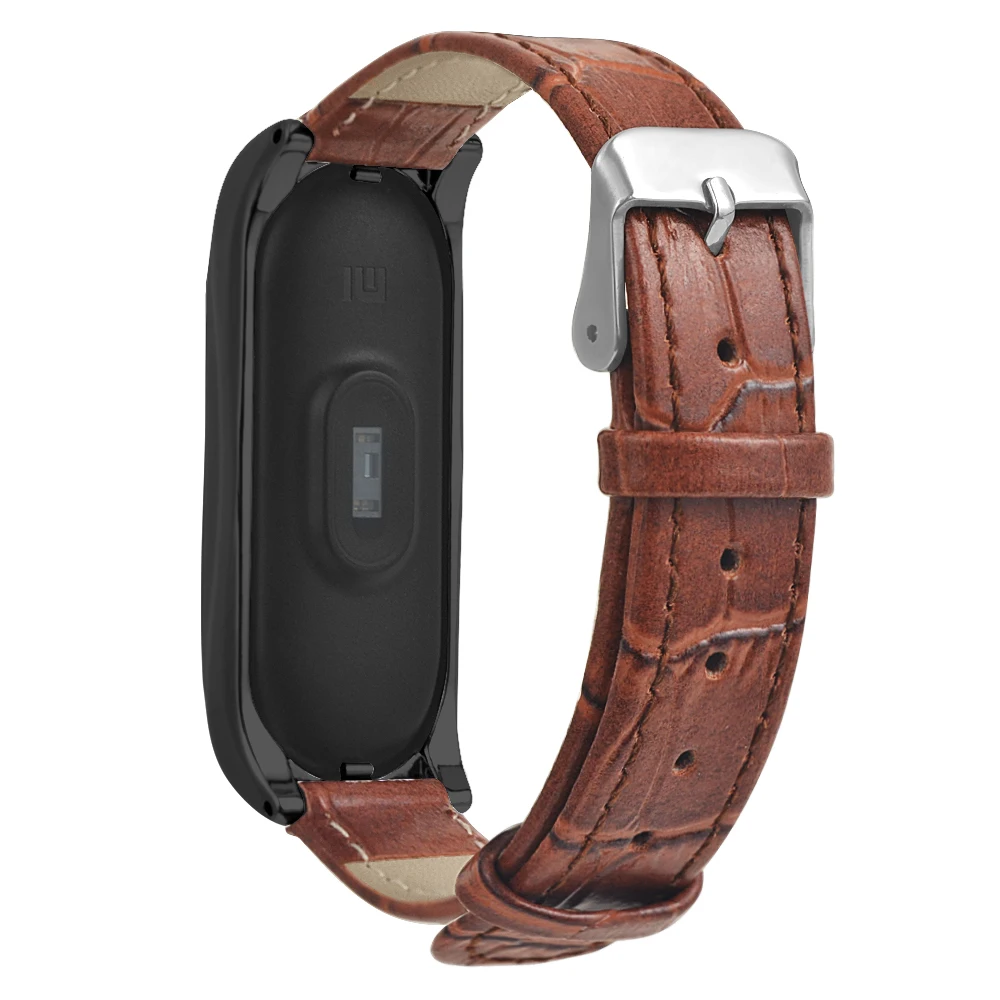 HANGRUI mi band 3 Кожаный ремешок Смарт-часы для Xiaomi mi band 3 умный Браслет для женщин и мужчин с металлической пряжкой бамбук черный коричневый