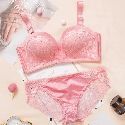 pink Сексуальный мусс бюстгальтер и трусики наборы комплект нижнего белья пуш-ап сексуальное женское нижнее белье розовое кружевное белье без косточек Новинка - Цвет: pink