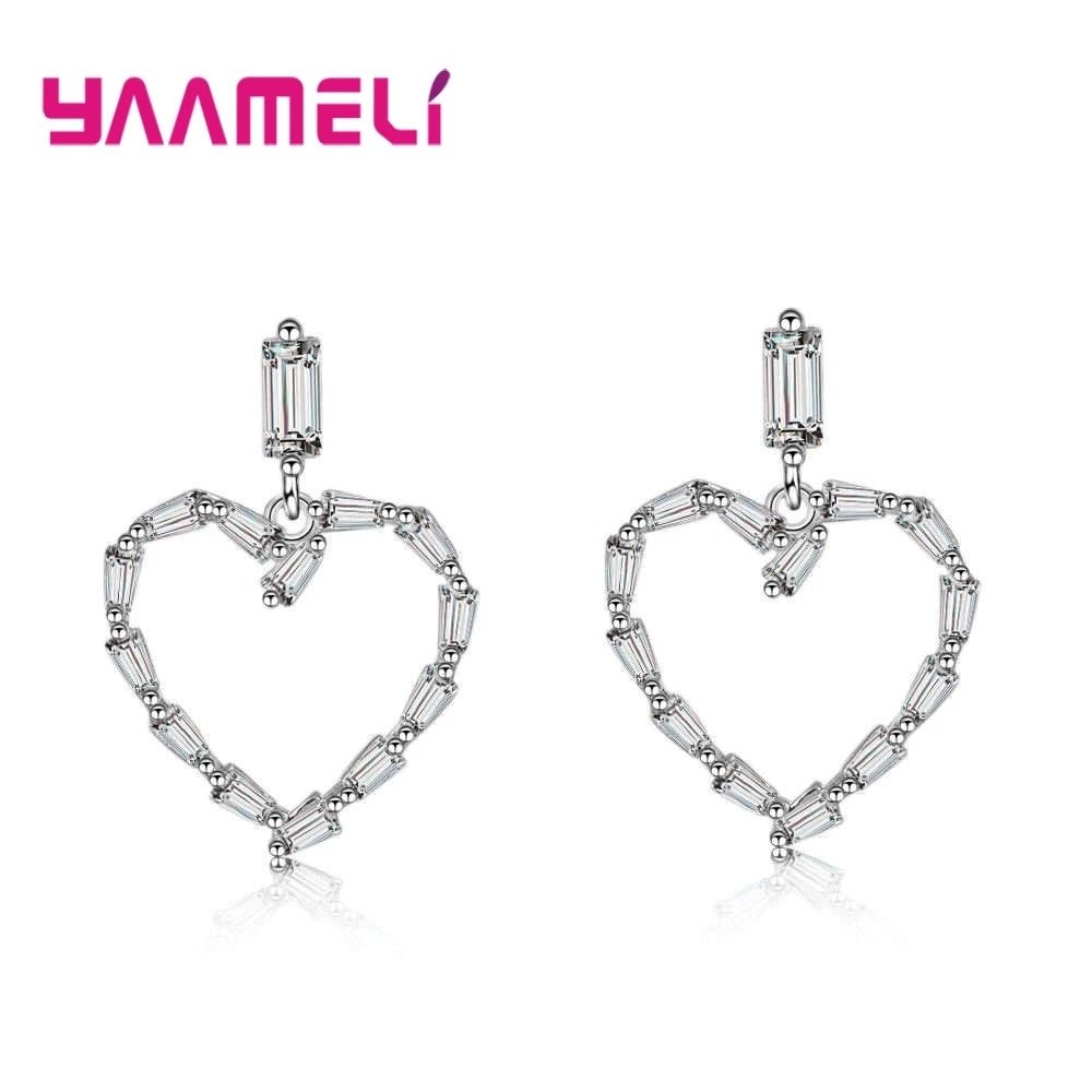 Женские серьги подвески в форме сердца из серебра 925 пробы|Серьги-подвески| |