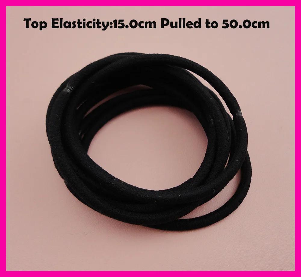 

50PCS 3mm Top Elasticity Black Seamless Elastic Ponytail Holders Hair Bands,Elastic Hair Ties,circle length 15.0cm