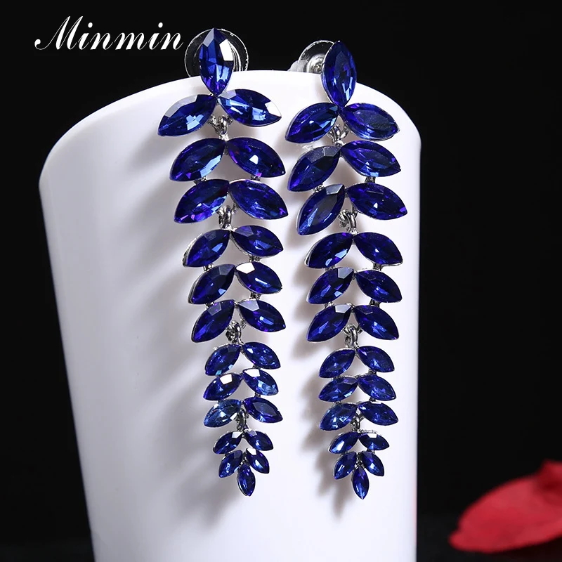 Darkblue Minmin дизайн в форме листа блестящие хрустальные длинные висячие серьги для женщин модные свадебные украшения для невест MEH1579 - Окраска металла: Darkblue