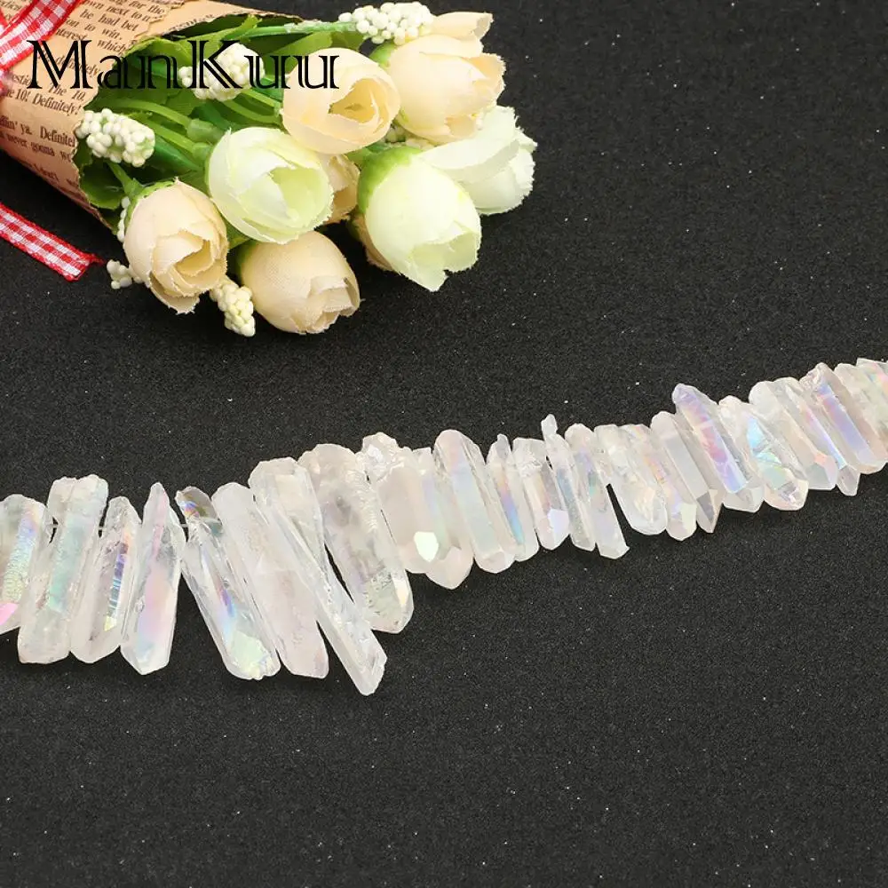 Mankuu White Clear Crystal Pendant Column Irregular Pillar Natural Healing Stone Pendants For DIY Jewelry Making | Украшения и