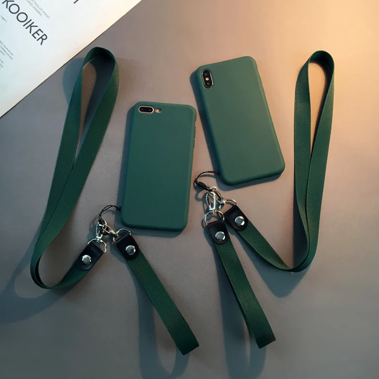 Phone Case For iphone 6 6S Green Black Silicone Bag Cover Coque 7 8 7Plus 6SPlus X Xs Max Xr with strap |