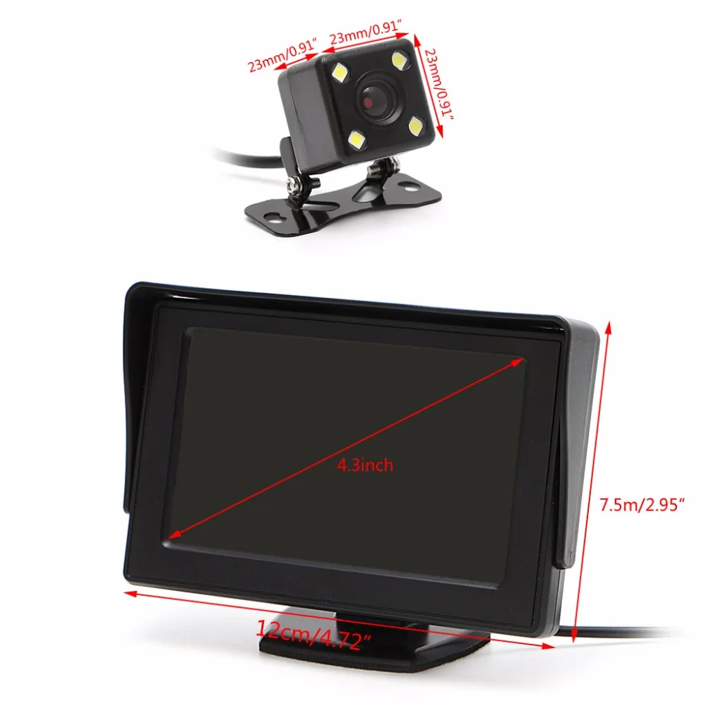 

2 In1 Car Parking 4.3 incg TFT LCD Color Display Monitor+Waterproof Rearview Reversing Camera Night Vision 4 LED Lights
