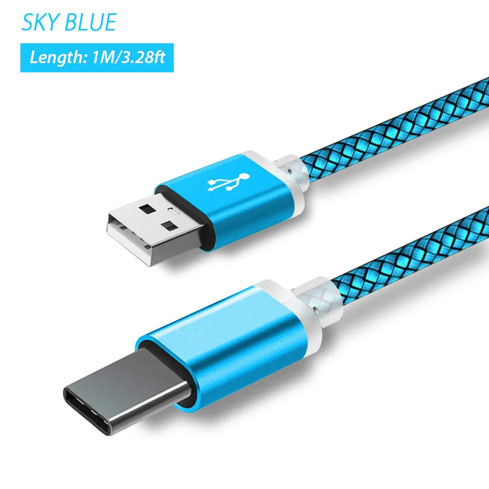 Sky Blue Cable Only 10 мм Длинный разъем usb type C зарядный кабель для Blackview BV8000/BV9000/Pro Oukitel Doogee Umidigi USB-C зарядное устройство адаптер кабель - Цвет: Sky Blue Cable Only