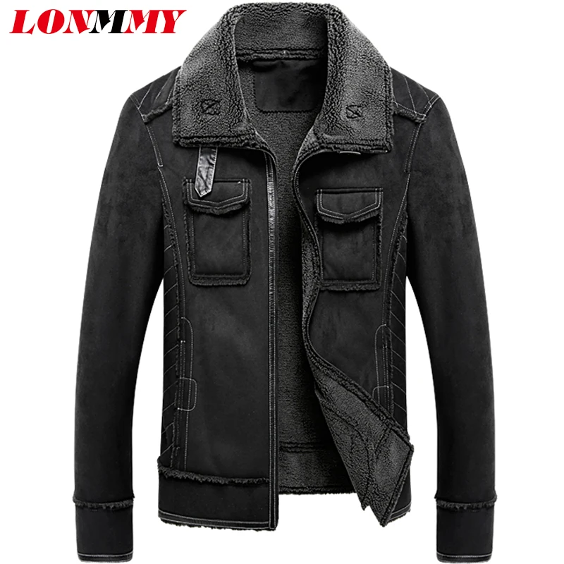 LONMMY 5XL куртка с меховым воротником мужская повседневная бархатная утепленная верхняя одежда уличная ветровка Мужское пальто зимнее Мужское пальто